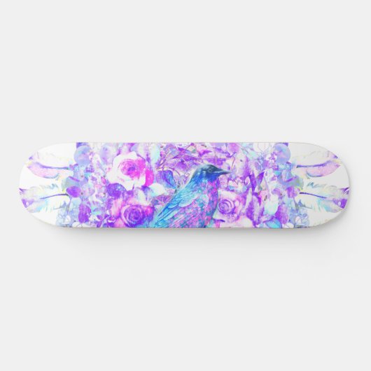 Crow Dreamcatcher Blauw Paarse Bloemen Persoonlijk Skateboard (Horizontaal)
