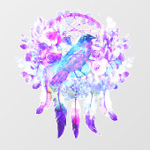 Crow Dreamcatcher Blauw Paarse Bloemen Raamsticker (Vel)
