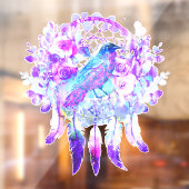Crow Dreamcatcher Blauw Paarse Bloemen Raamsticker (Vel 2)