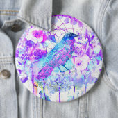 Crow Dreamcatcher Blauw Paarse Bloemen Ronde Button 6,0 Cm (In situ)