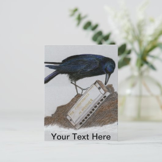 Crow en Harmonica Briefkaart (Staand voorkant)