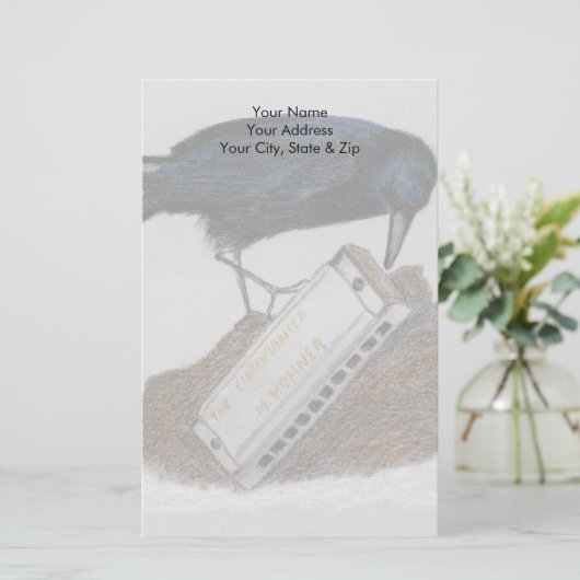 Crow en Harmonica Briefpapier (Staand voorkant)