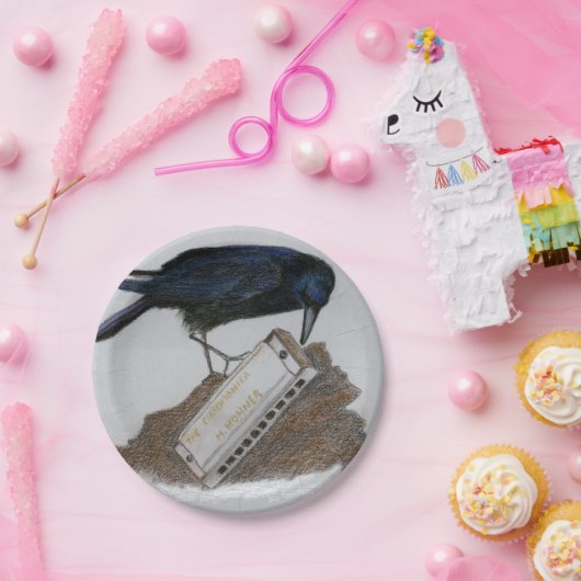 Crow en Harmonica Papieren Bordje (Feest)