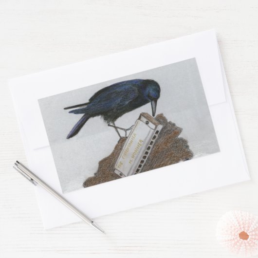 Crow en Harmonica Rechthoekige Sticker (Envelop)