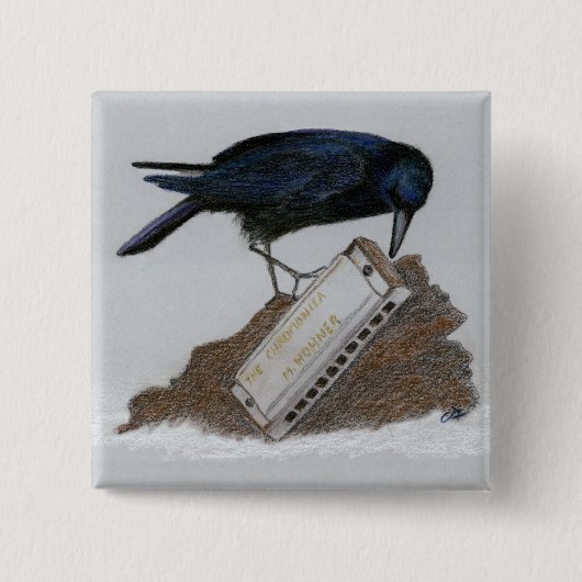 Crow en Harmonica Vierkante Button 5,1 Cm (Voorkant)