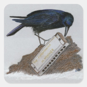 Crow en Harmonica Vierkante Sticker