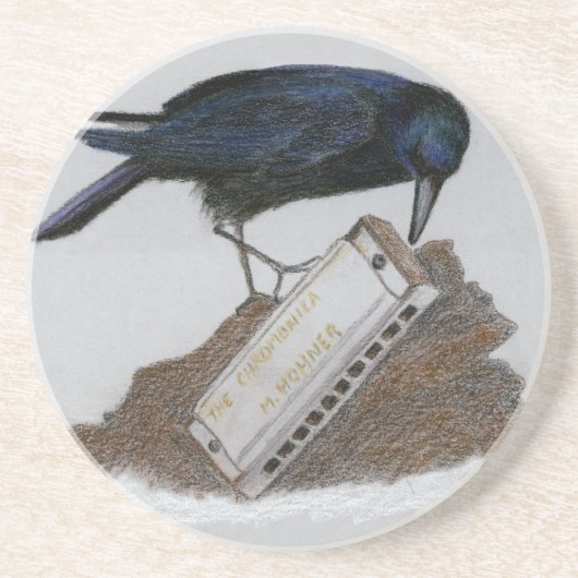Crow en Harmonica Zandsteen Onderzetter (Voorkant)