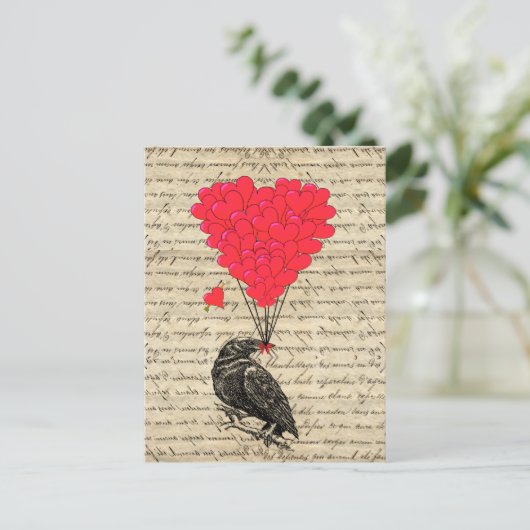  Crow en hartvormige ballonnen Briefkaart (Staand voorkant)