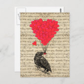 Crow en hartvormige ballonnen Briefkaart (Voorkant / Achterkant)