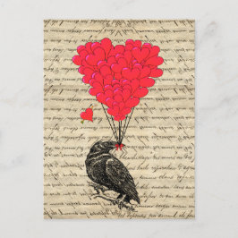 Crow en hartvormige ballonnen Briefkaart