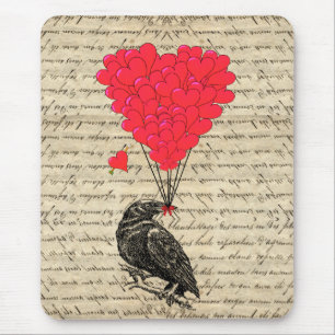 Crow en hartvormige ballonnen Muismat