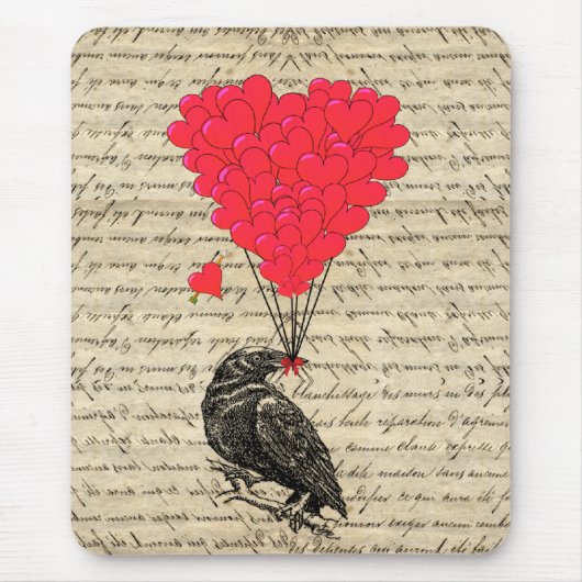 Crow en hartvormige ballonnen Muismat (Voorkant)