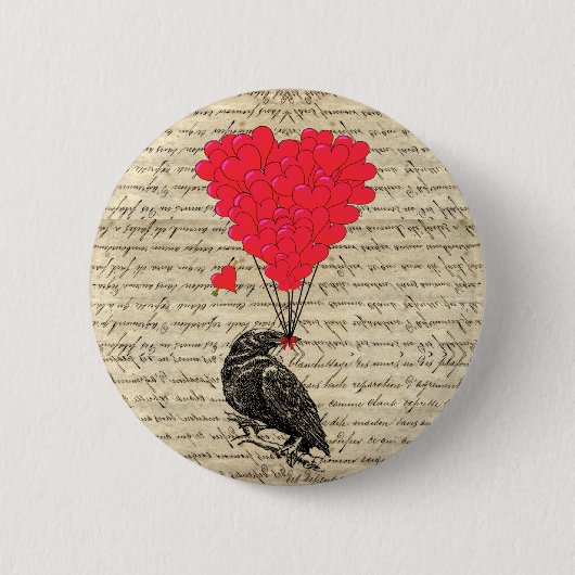 Crow en hartvormige ballonnen Ronde Button 5,7 Cm (Voorkant)