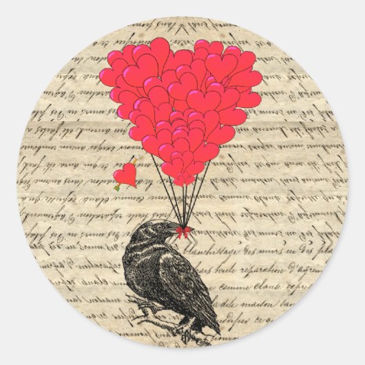  Crow en hartvormige ballonnen Ronde Sticker (Voorkant)