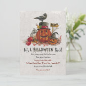 Crow en pompoenen Halloween uitnodiging (Staand voorkant)