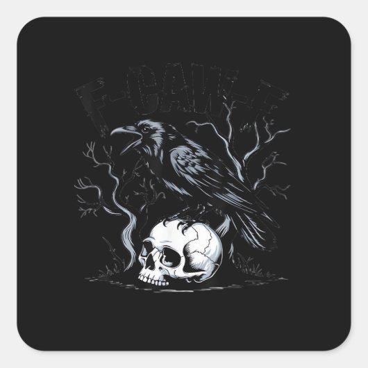 Crow, F-Caw-F Bird Moon Gothic Adult Humor Vierkante Sticker (Voorkant)