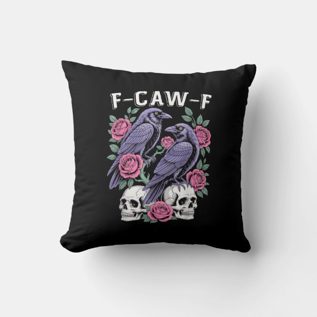 Crow F-Caw-F Funny Bird Moon Gothic Adult Humor Mi Kussen (Voorkant)