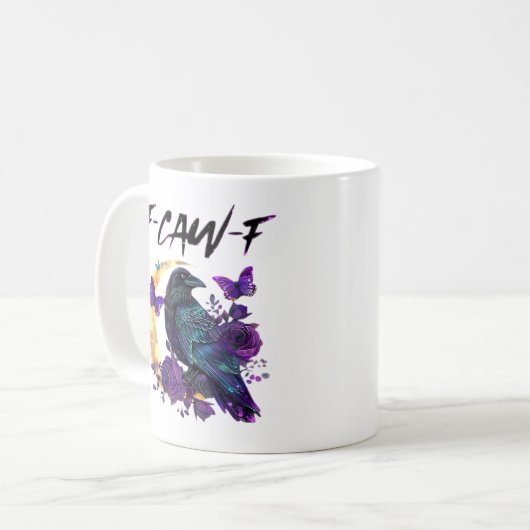 Crow F Caw F Funny Bird Moon Gothic Design Koffiemok (Voorkant links)