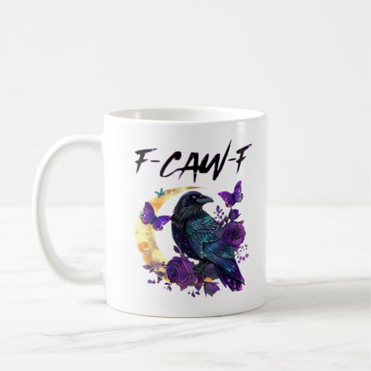 Crow F Caw F Funny Bird Moon Gothic Design Koffiemok (Links)