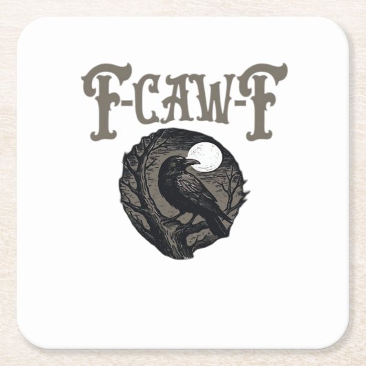 Crow, F-Caw-F Funny Bird Moon Gothic Retro Graphic Kartonnen Onderzetters (Voorkant)