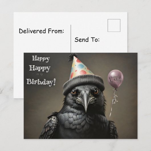 Crow gelukkige verjaardag briefkaart (Voorkant / Achterkant)