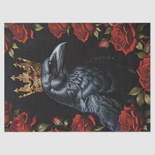 Crow Gold Crown Red Roses Decoupage Tissuepapier (Voorkant)