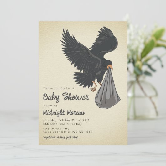 Crow Gothic Baby shower Invitation Kaart (Staand voorkant)