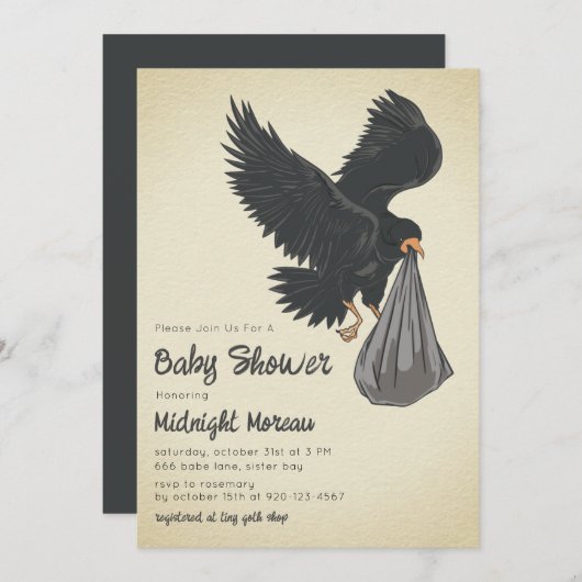 Crow Gothic Baby shower Invitation Kaart (Voorkant / Achterkant)