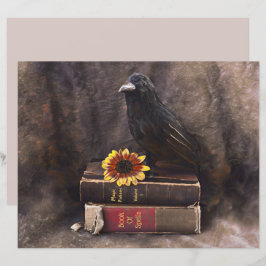 Crow Gothic  Old Books Floral Sunflower