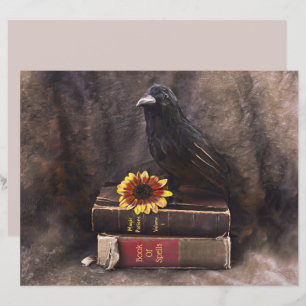 Crow Gothic Old Books Floral Sunflower