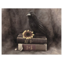 Crow  Gothic Old Books Sunflower