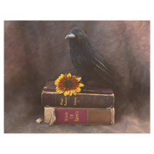 Crow  Gothic Old Books Sunflower Art