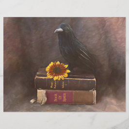 Crow  Gothic Old Books Sunflower Art
