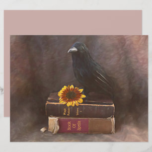 Crow Gothic Old Books Sunflower Art