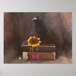 Crow  Gothic Old Books Sunflower Art Poster