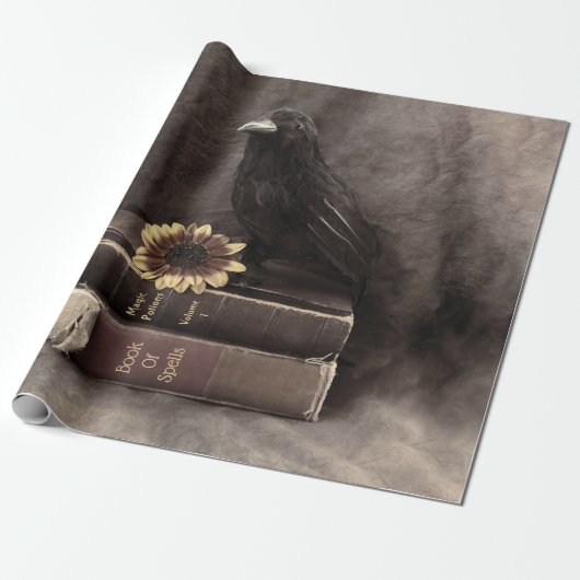 Crow  Gothic Old Books Sunflower Cadeaupapier (Uitgerold)