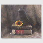 Crow Gothic  Old Books Sunflower Floral Cadeaupapier (Vlak)