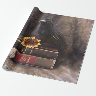 Crow Gothic  Old Books Sunflower Floral Cadeaupapier