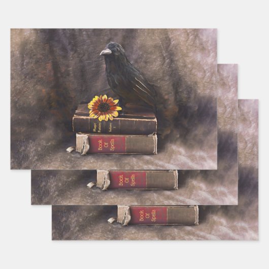 Crow Gothic  Old Books Sunflower Floral Inpakpapier Vel (Set)