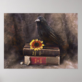 Crow Gothic  Old Books Sunflower Floral Poster