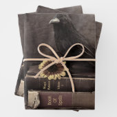 Crow Gothic Old Books Sunflower Inpakpapier Vel (In situ)