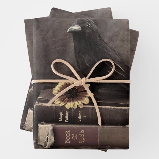 Crow  Gothic Old Books Sunflower Inpakpapier Vel (In situ)