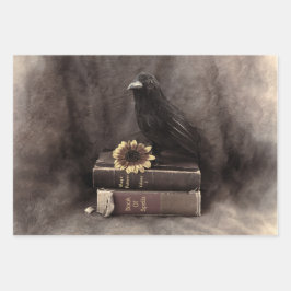 Crow  Gothic Old Books Sunflower Inpakpapier Vel