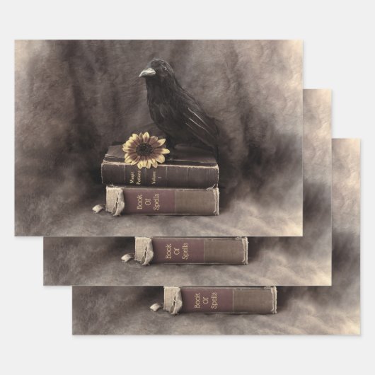 Crow  Gothic Old Books Sunflower Inpakpapier Vel (Set)