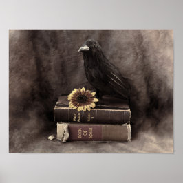 Crow  Gothic Old Books Sunflower Poster