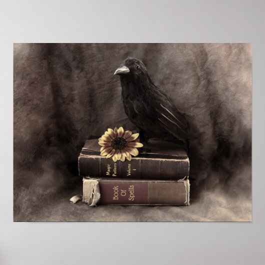 Crow  Gothic Old Books Sunflower Poster (Voorkant)