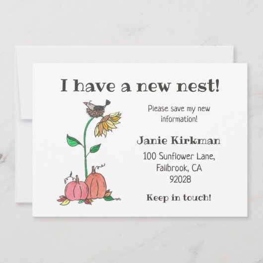 Crow in Nest with Pumpkins Herfst New Address Aankondiging (Voorkant)