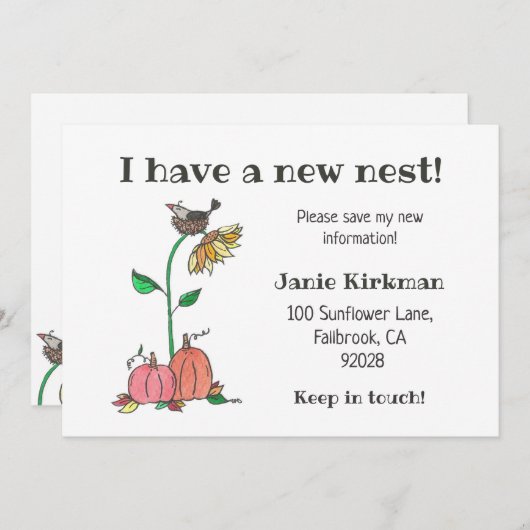 Crow in Nest with Pumpkins Herfst New Address Aankondiging (Voorkant / Achterkant)