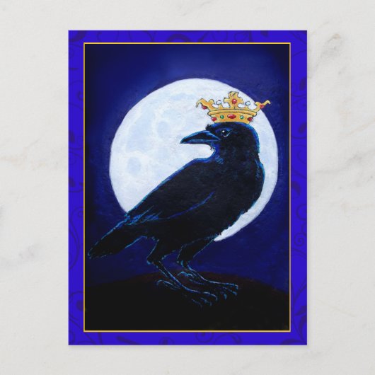 Crow King of Queen met Moon en crown briefkaart (Voorkant)