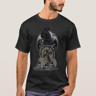 Crow Moon Coffin Halloween Skull Spooky Raven T-shirt